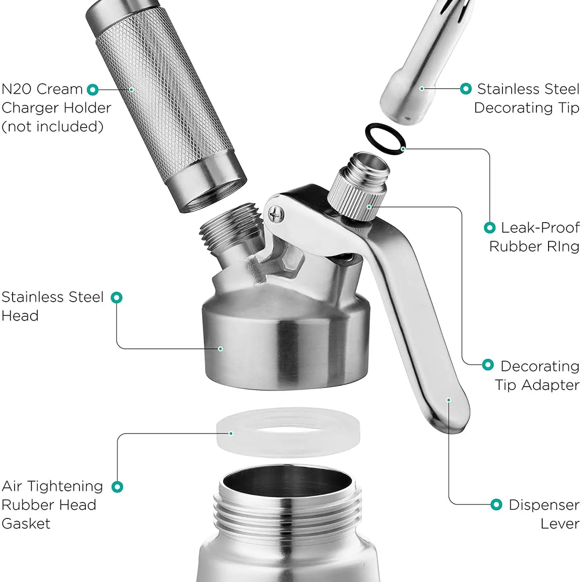 Stainless Whipped Cream Dispenser w/ Booklet