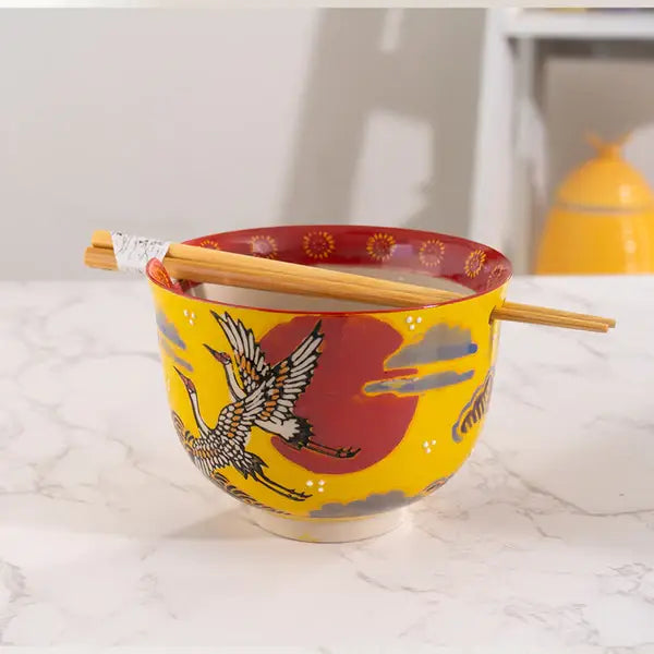 Japanese Crane Donburi Bowl & Chopsticks Set