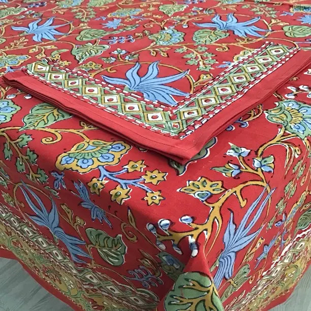 60x60 Red Indo Fleur Tablecloth