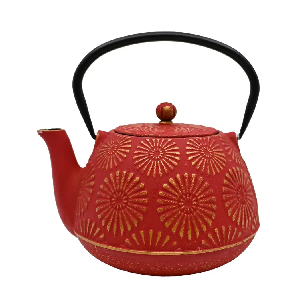 Red Kiku 40oz Cast Iron Tea Pot