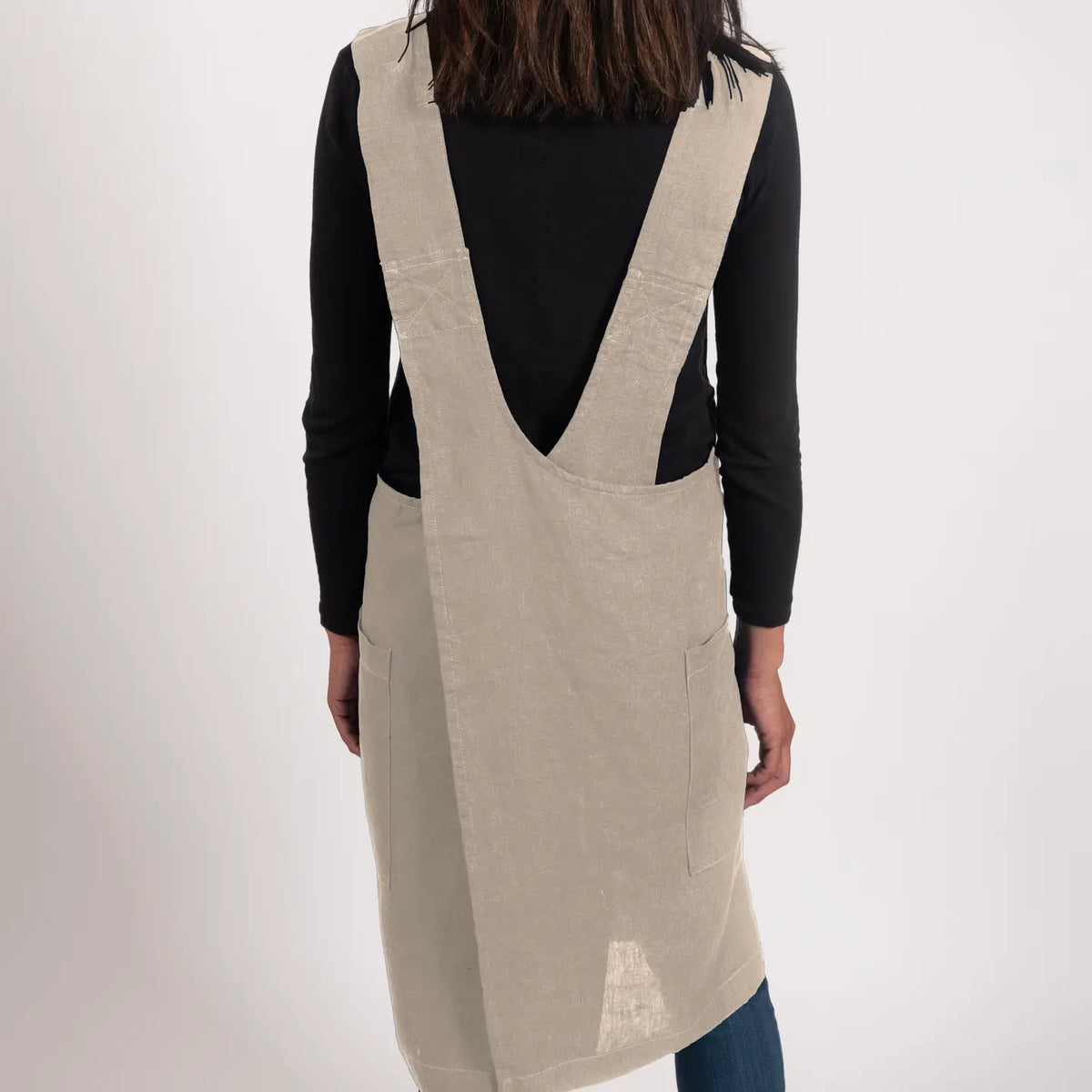 Natural Stone Washed Linen Cross Back Smock Apron
