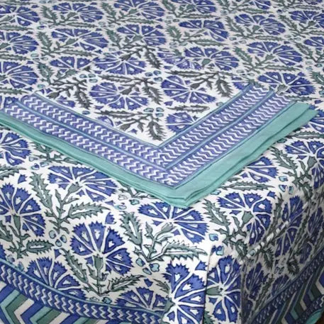 86" Round Blue White Chrysanthemum Tablecloth