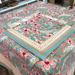 60x120 Frangipani Green Rose Tablecloth