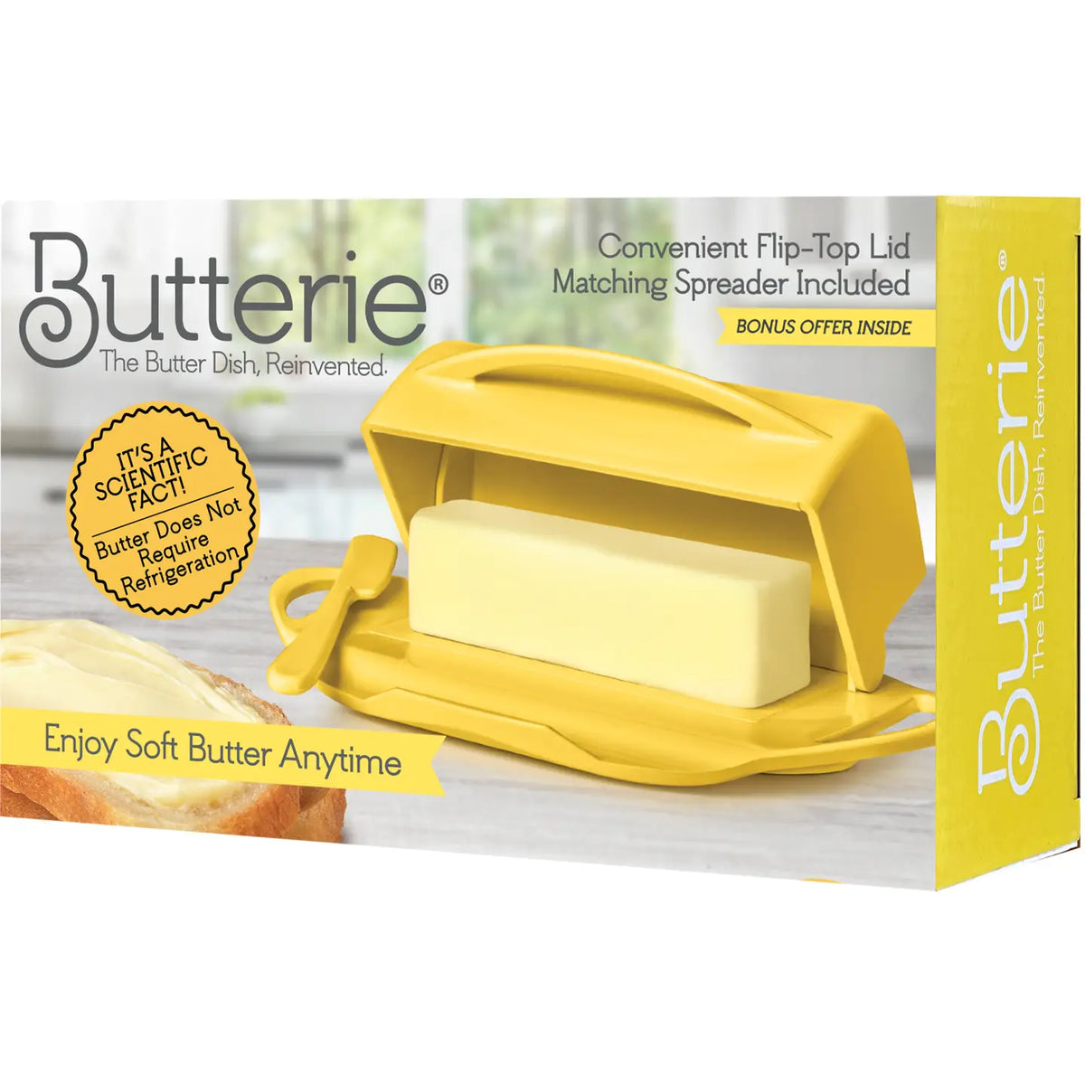 Flip-Top Butterie Butter Dish, w/ Spreader, Yellow