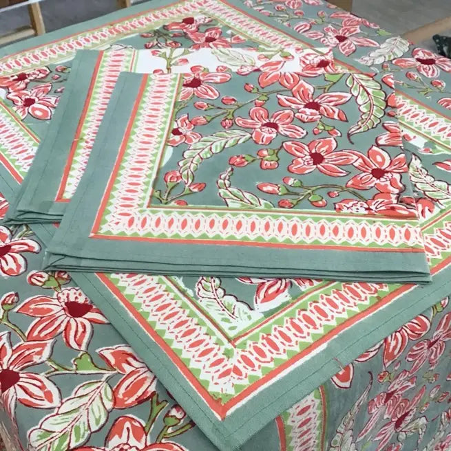60x120 Frangipani Green Rose Tablecloth