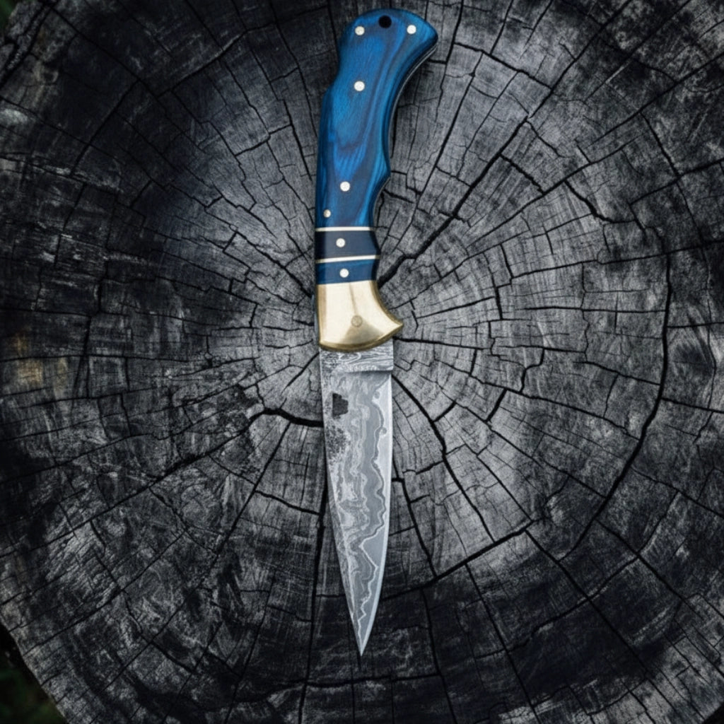 Folding Knife, Damascus, Blue Ridge