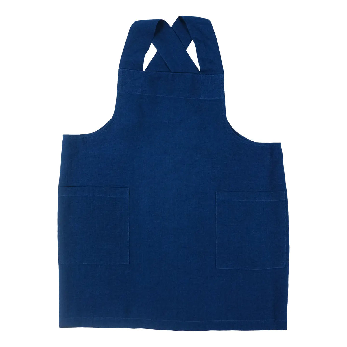 Navy Stone Washed Linen Cross Back Smock Apron