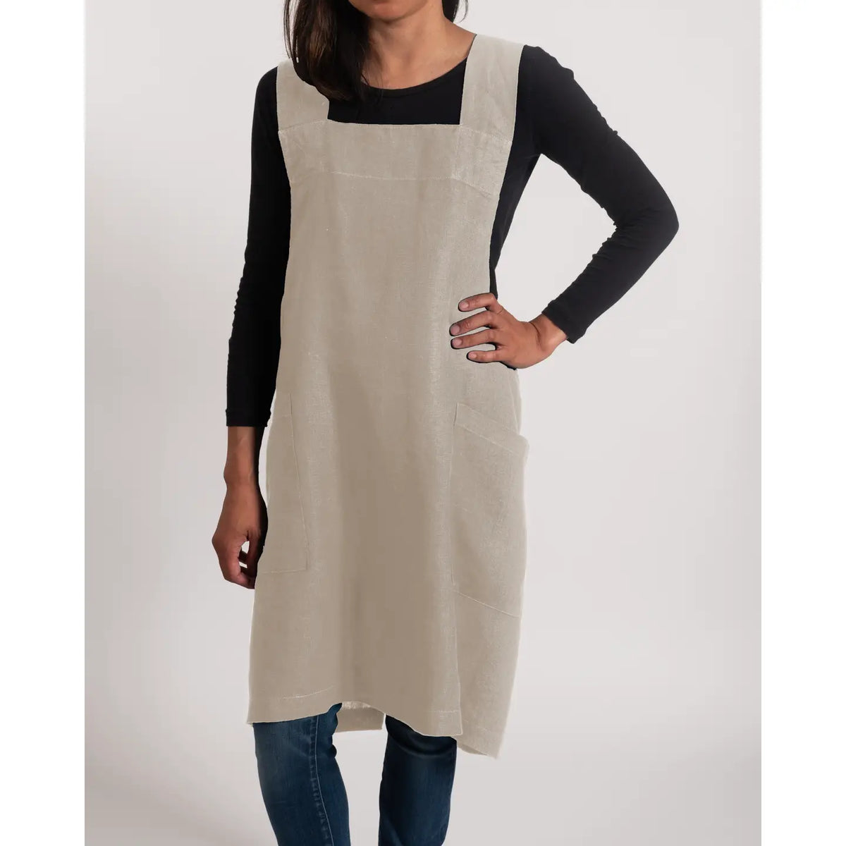 Natural Stone Washed Linen Cross Back Smock Apron