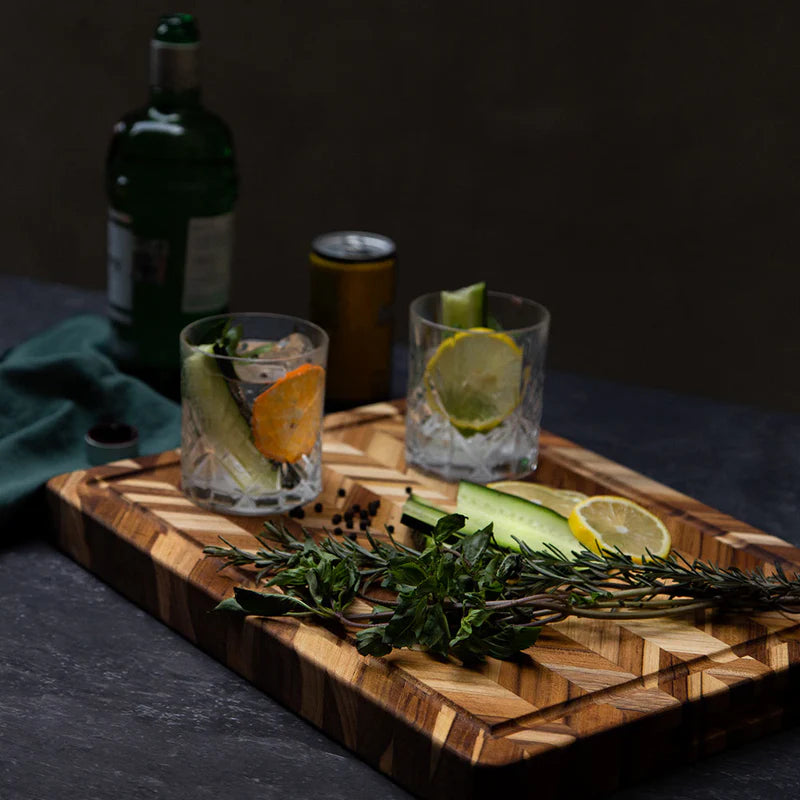 Herringbone 14x10 Scandi Cutting Board w/Hand Grip and Juice Canal