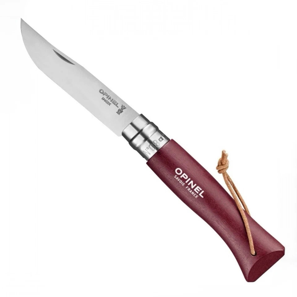 No.08 Colorama Stainless Steel Folding Knife, Lanyard, Burgundy (Garnet)