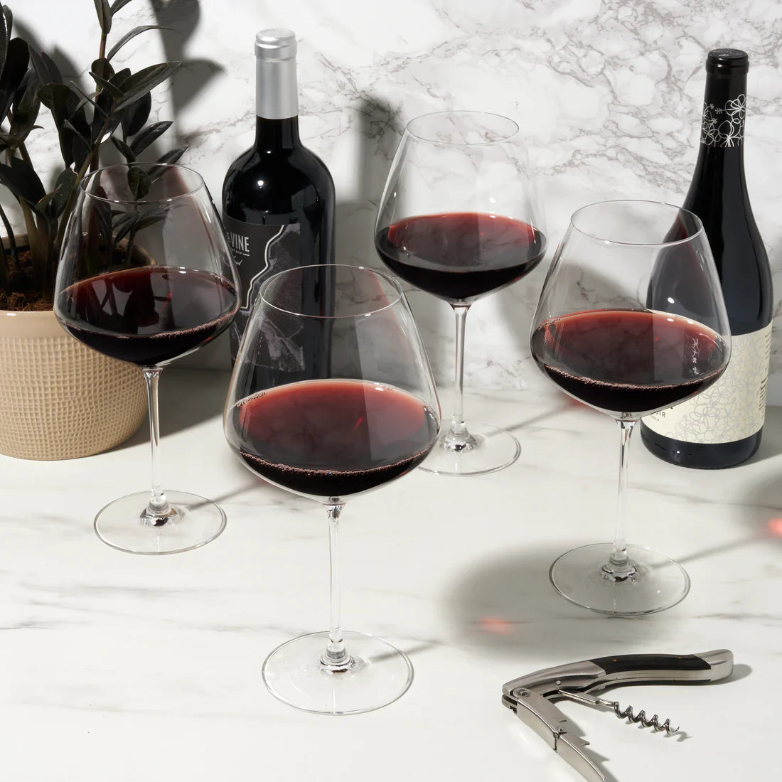 S/4 Inez Crystal Burgundy Glasses