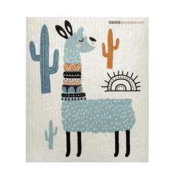 Swedish Dishcloth, Turquoise Llama