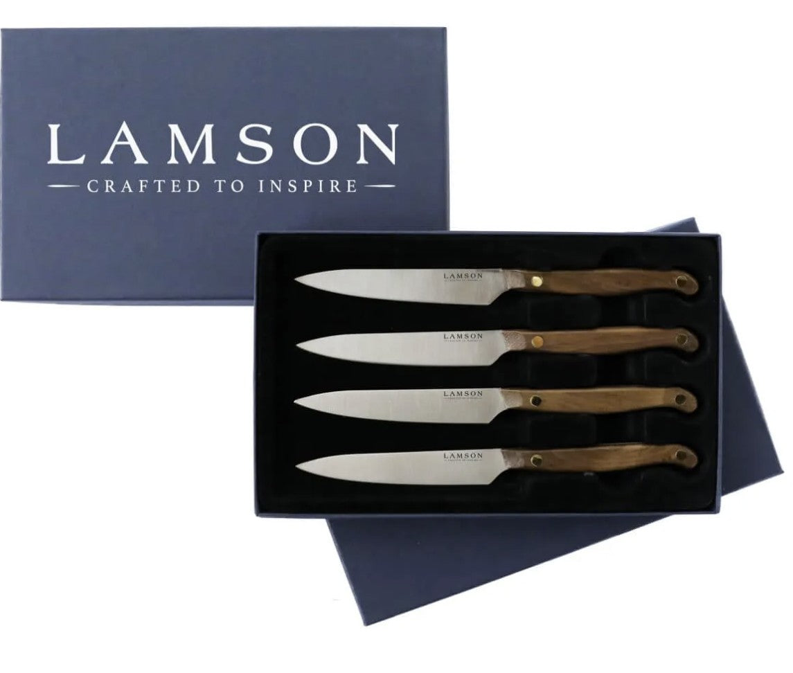 Vintage 4 Piece Walnut Steak Knife Set, Fine Edge